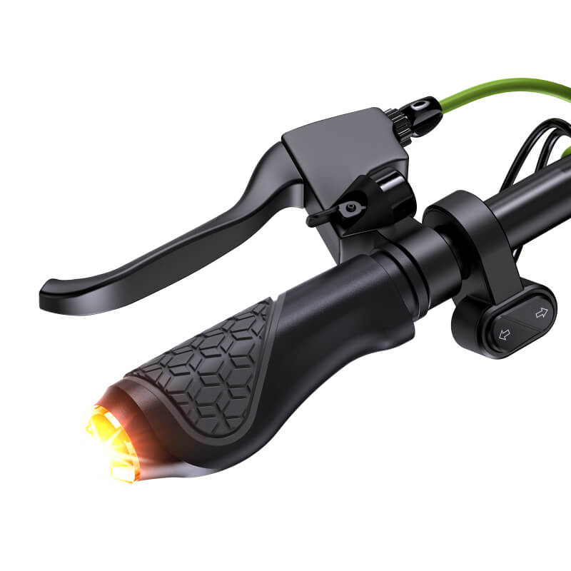 Bicycle handlebar with brake lever and light on a white background