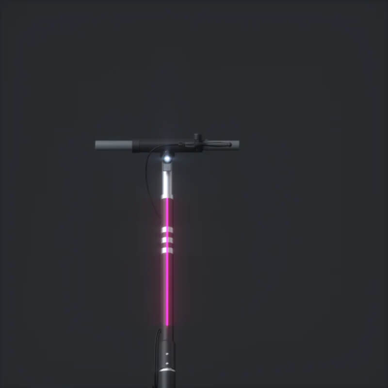 Black scooter with pink lights on a dark background