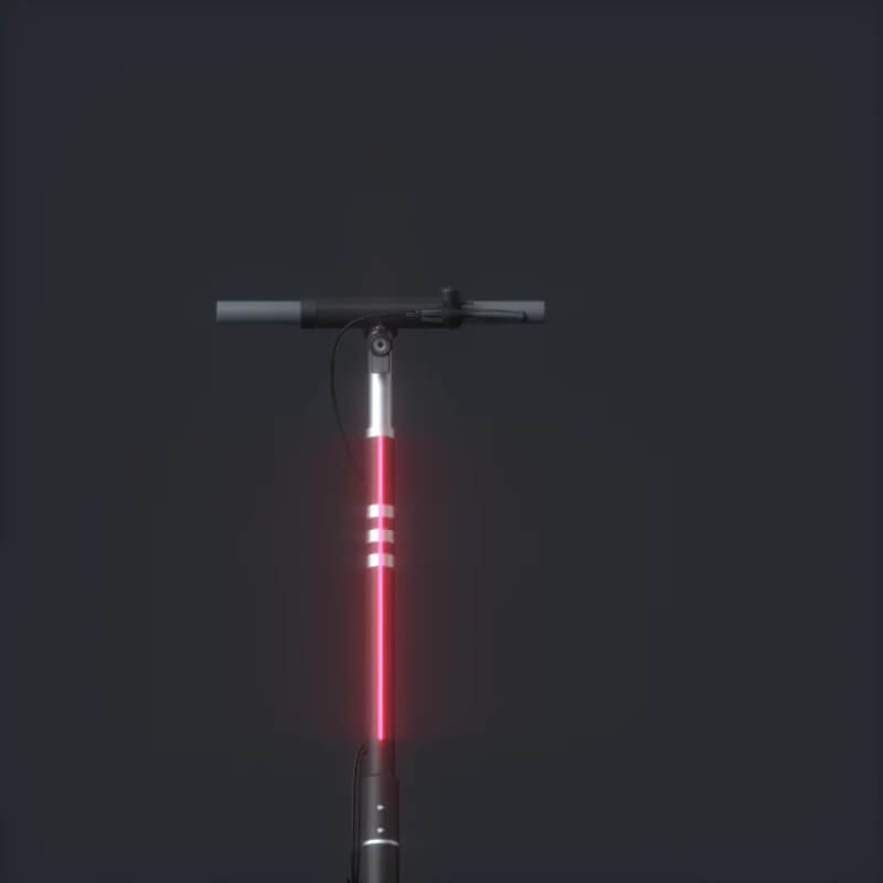 Black scooter with red LED lights on a dark background