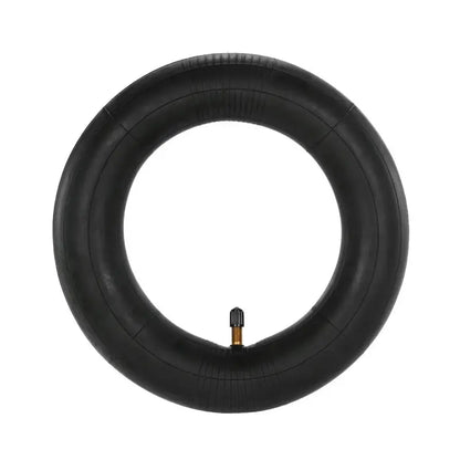 Black inner tube with valve on a white background