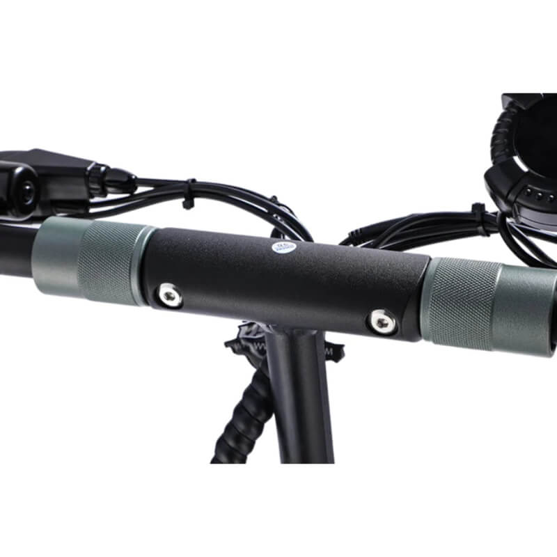 Close view of the Vsett 8 scooter's ergonomic hand grips and LED display, featuring water resistance, from ProMechBC
