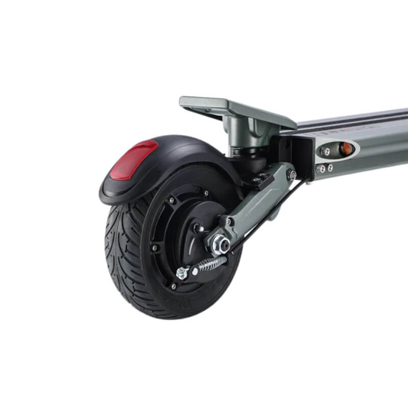 Rear angle of the Vsett 8 showcasing the solid tire and red brake light, part of ProMechBC's electric scooter range